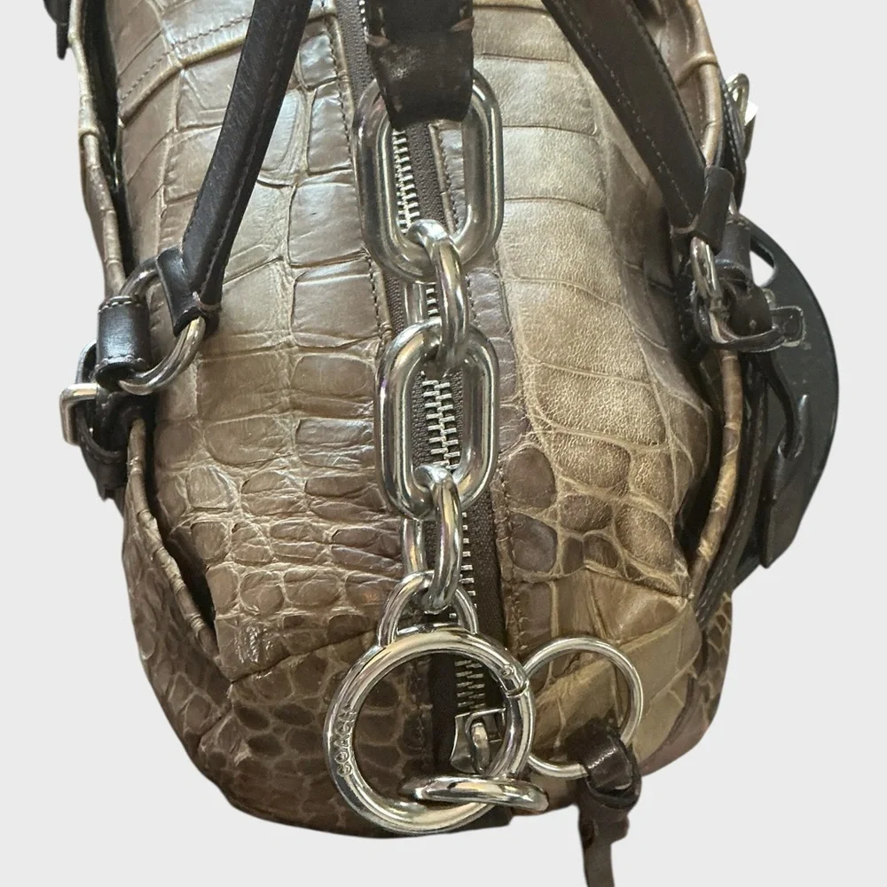 Coach Chelsea Embossed Croc Reese Satchel Style 18020 Brown Tan Leather